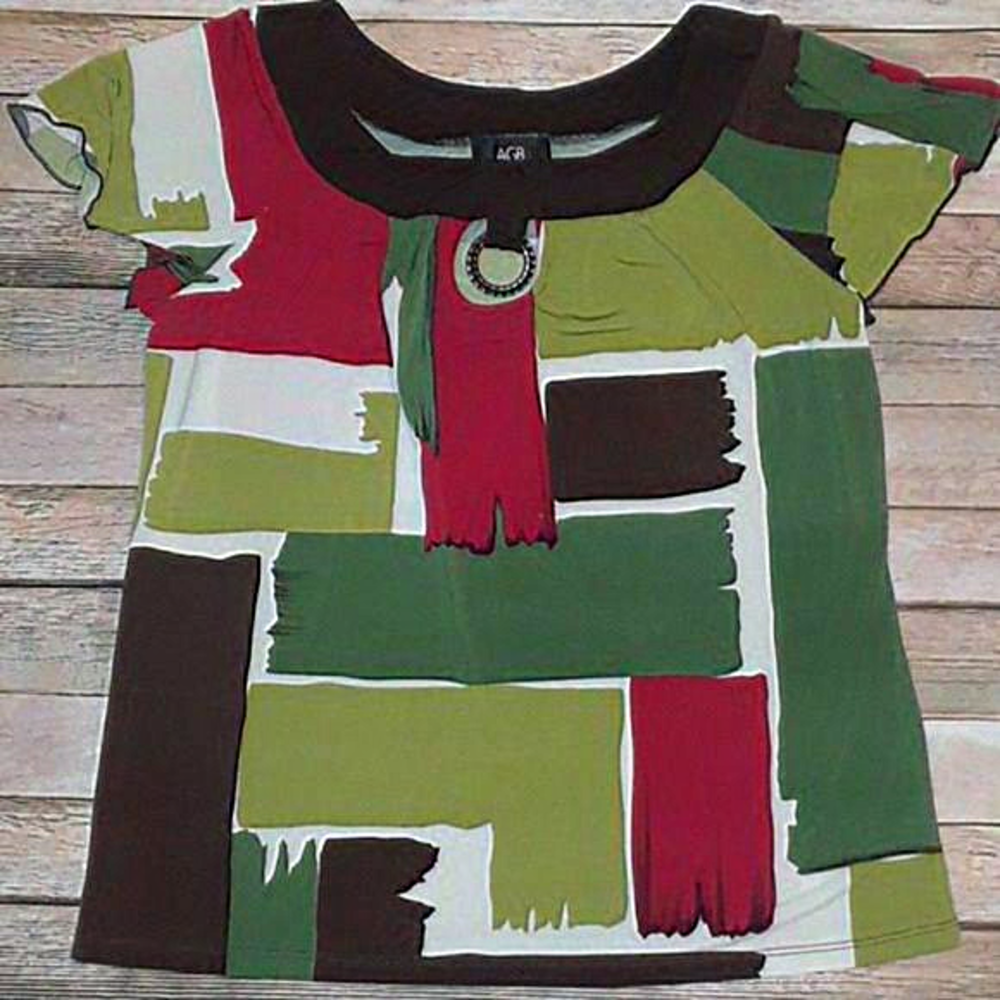 AGB Short Sleeve Color Block Blouse Small‎